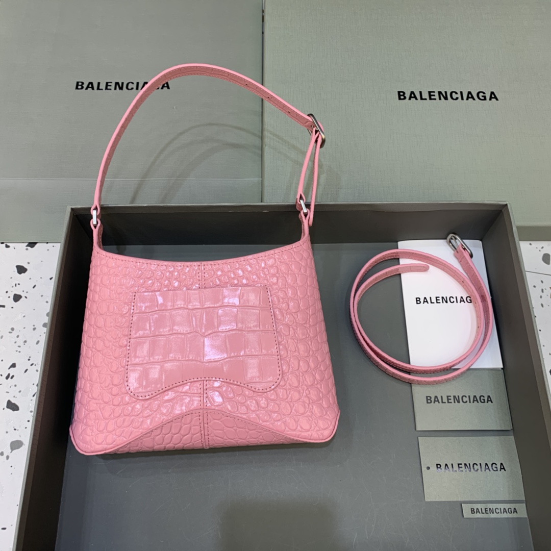 Balenciaga XX Small Hobo Flap Bag Crocodile Embossed Pink